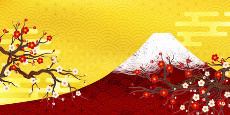 Plum Mt. Fuji New Year's card backgroundのイラスト素材