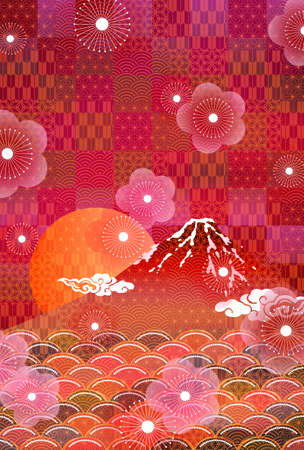 Mt. Fuji plum Japanese pattern backgroundのイラスト素材