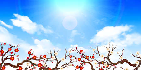 Plum tree spring landscape backgroundのイラスト素材