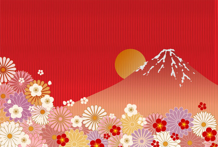 Mt. Fuji plum Japanese pattern backgroundのイラスト素材