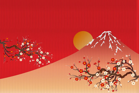 Mt. Fuji plum Japanese pattern backgroundのイラスト素材