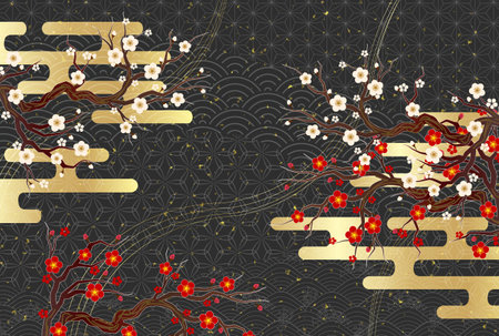 Plum Japanese pattern spring backgroundのイラスト素材