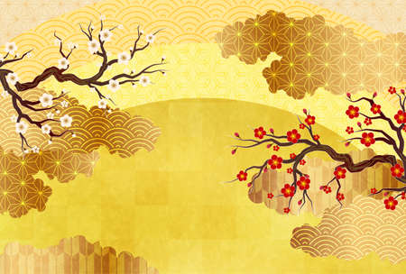 Plum Japanese pattern spring backgroundのイラスト素材