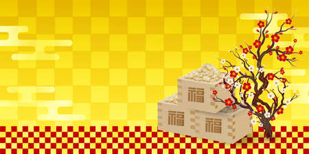 Setsubun Japanese pattern plum backgroundのイラスト素材