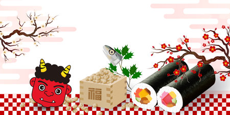 Ehomaki Setsubun Japanese pattern backgroundのイラスト素材