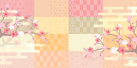 Hinamatsuri plum Japanese pattern backgroundのイラスト素材