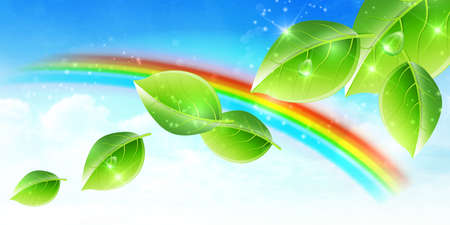 Fresh green leaves rainbow backgroundのイラスト素材