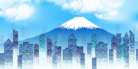 Mt. Fuji building city condominium backgroundのイラスト素材