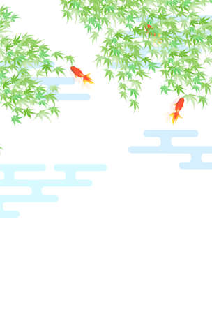 Goldfish maple Japanese pattern backgroundのイラスト素材