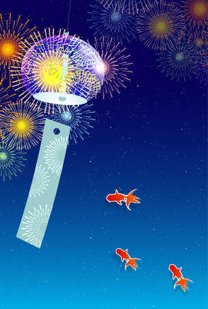 Fireworks goldfish summer Japanese paper backgroundのイラスト素材