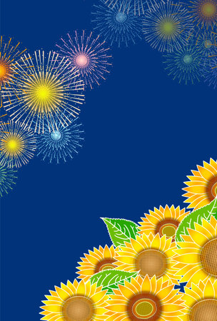 Sunflower fireworks summer night sky backgroundのイラスト素材