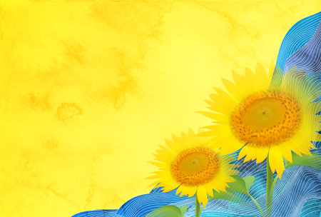 Sunflower wave Japanese paper backgroundのイラスト素材