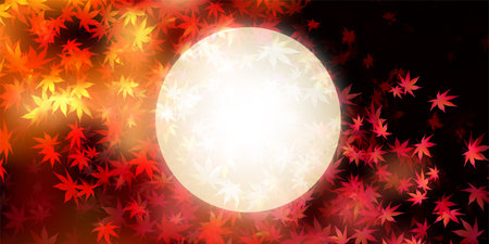 Fifteen nights Moon viewing Autumn leaves backgroundのイラスト素材