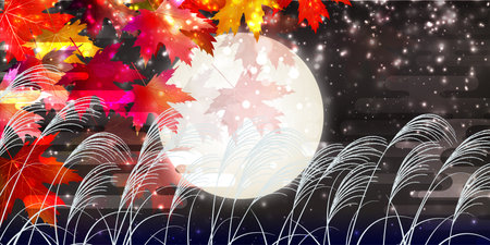 Fifteen nights Moon viewing full moon backgroundのイラスト素材