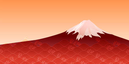Mount Fuji autumn wave Japanese pattern backgroundのイラスト素材