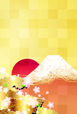 Mt. Fuji New Year's card cherry blossom backgroundのイラスト素材