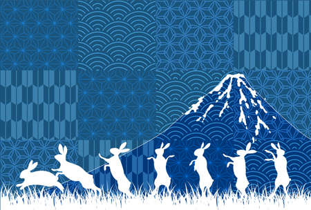 Rabbit New Year's card Mt. Fuji backgroundのイラスト素材
