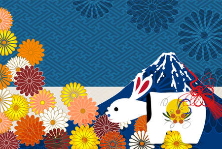 Rabbit New Year's card Mt. Fuji backgroundのイラスト素材