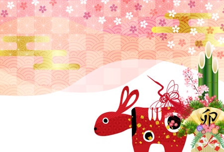 Rabbit New Year's card Japanese pattern backgroundのイラスト素材
