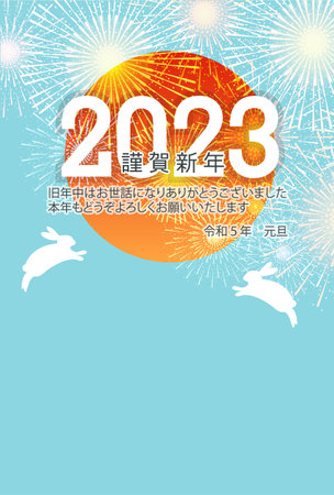 Rabbit New Year's card fireworks backgroundのイラスト素材