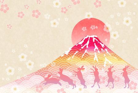 Rabbit New Year's card Mt. Fuji backgroundのイラスト素材