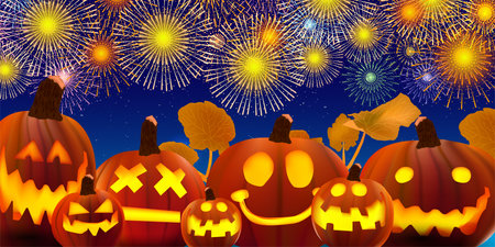 Halloween pumpkin fireworks autumn backgroundのイラスト素材