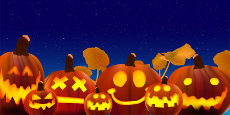 Halloween pumpkin autumn night backgroundのイラスト素材