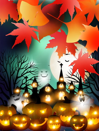 Halloween pumpkin autumn leaves backgroundのイラスト素材