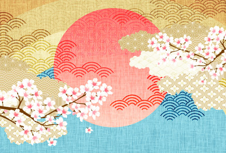 Cherry blossom sunrise New Year's card backgroundのイラスト素材