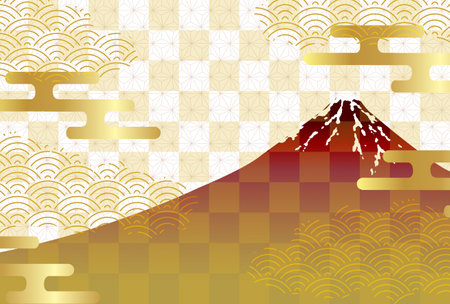 Mount Fuji Japanese pattern New Year's card backgroundのイラスト素材