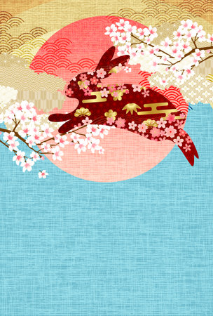 Rabbit Cherry Blossoms New Year's card backgroundのイラスト素材