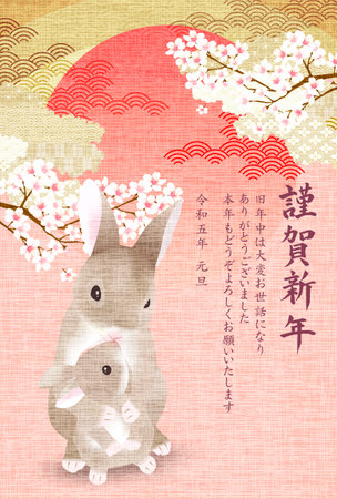 Rabbit Japanese pattern New Year's card backgroundのイラスト素材
