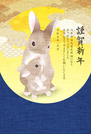 Rabbit Japanese pattern New Year's card backgroundのイラスト素材