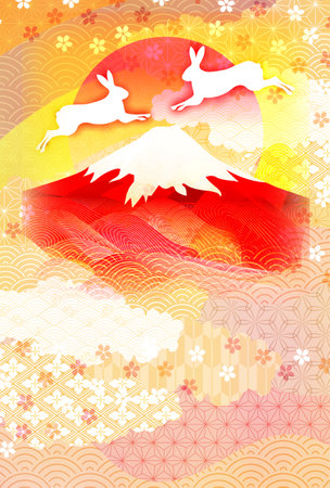 Rabbit Mt. Fuji New Year's card backgroundのイラスト素材