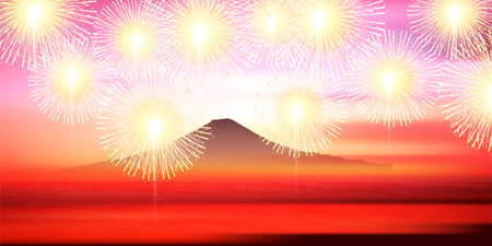 Mt. Fuji New Year fireworks backgroundのイラスト素材