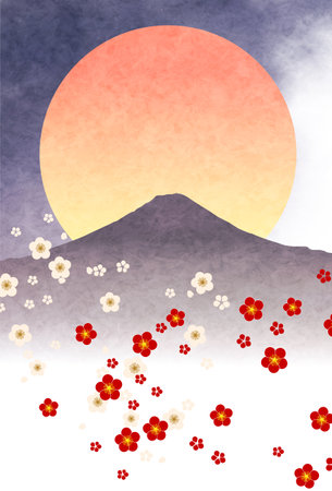 Mount Fuji plum Japanese pattern backgroundの写真素材