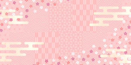 cherry blossom Japanese pattern spring backgroundのイラスト素材