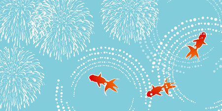 hot summer goldfish fireworks summer backgroundのイラスト素材