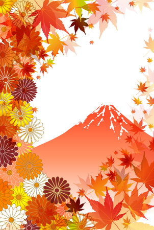 Fuji Autumn Color Maple Tree Chrysanthemum Backgroundのイラスト素材