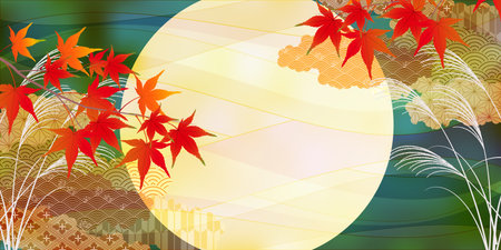 tsukimi 15nights autumn leaves backgroundのイラスト素材