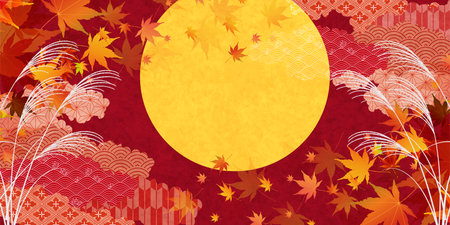 tsukimi 15nights autumn leaves backgroundのイラスト素材