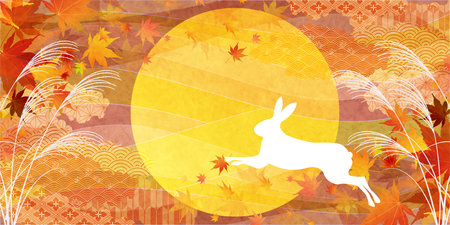 tsukimi 15nights autumn leaves backgroundのイラスト素材