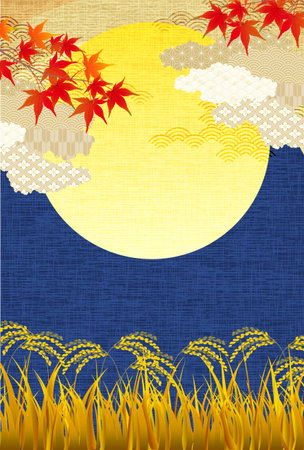 rice tsukimi autumn landscape backgroundのイラスト素材