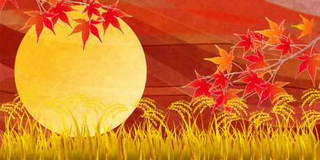 rice rice autumn landscape backgroundのイラスト素材