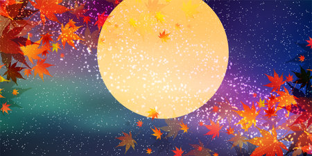 tsukimi 15nights autumn leaves backgroundのイラスト素材