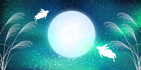 moon viewing Fifteen Nights Landscape Backgroundのイラスト素材