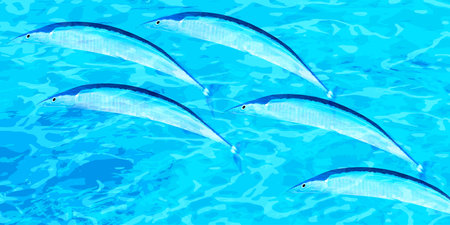 autumn saury fish sea backgroundのイラスト素材