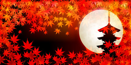 Autumn Leaves Maple Tree Full Moon Autumn Backgroundのイラスト素材