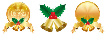 Christmas medal gold holly iconのイラスト素材