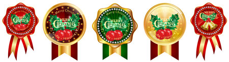 Christmas medal gold holly iconのイラスト素材